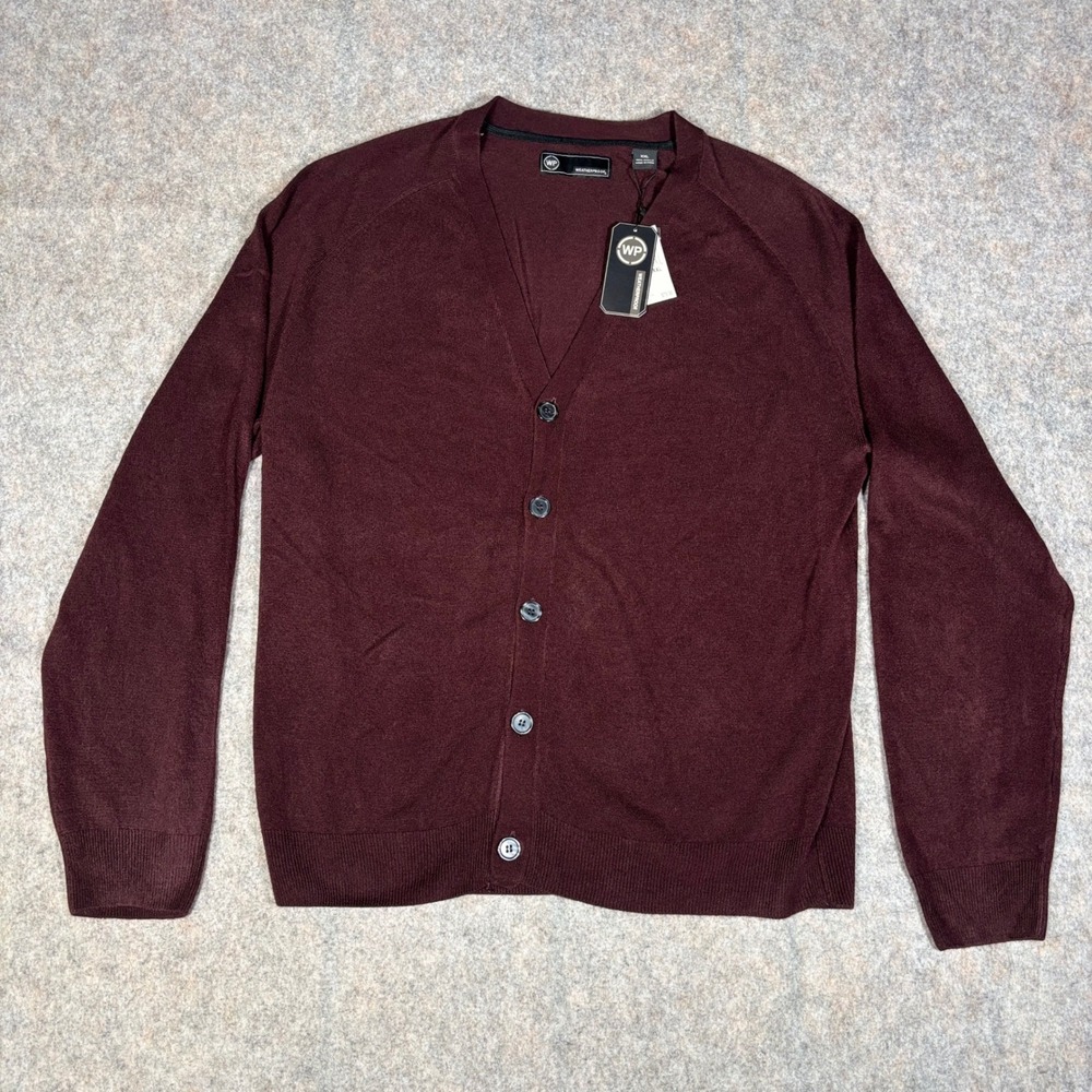 Weatherproof Cardigan Sweater Mens XXL Bordeaux Burgundy V-Neck F54174ME NWT